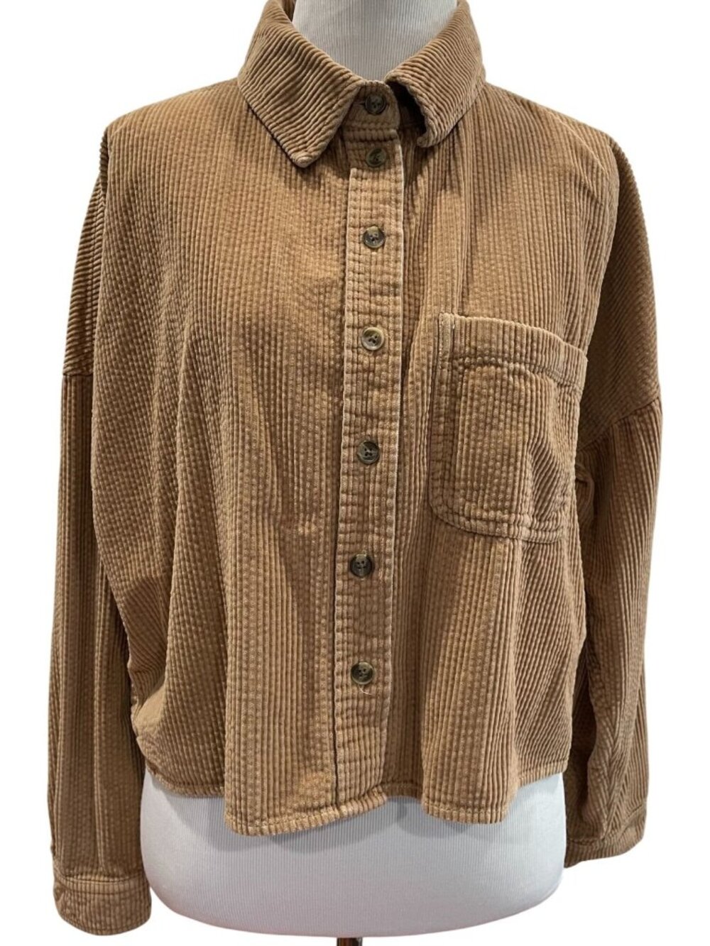 American Eagle Corduroy Crop Button Up Shirt Jacket XS Brown Retro Casual Layers